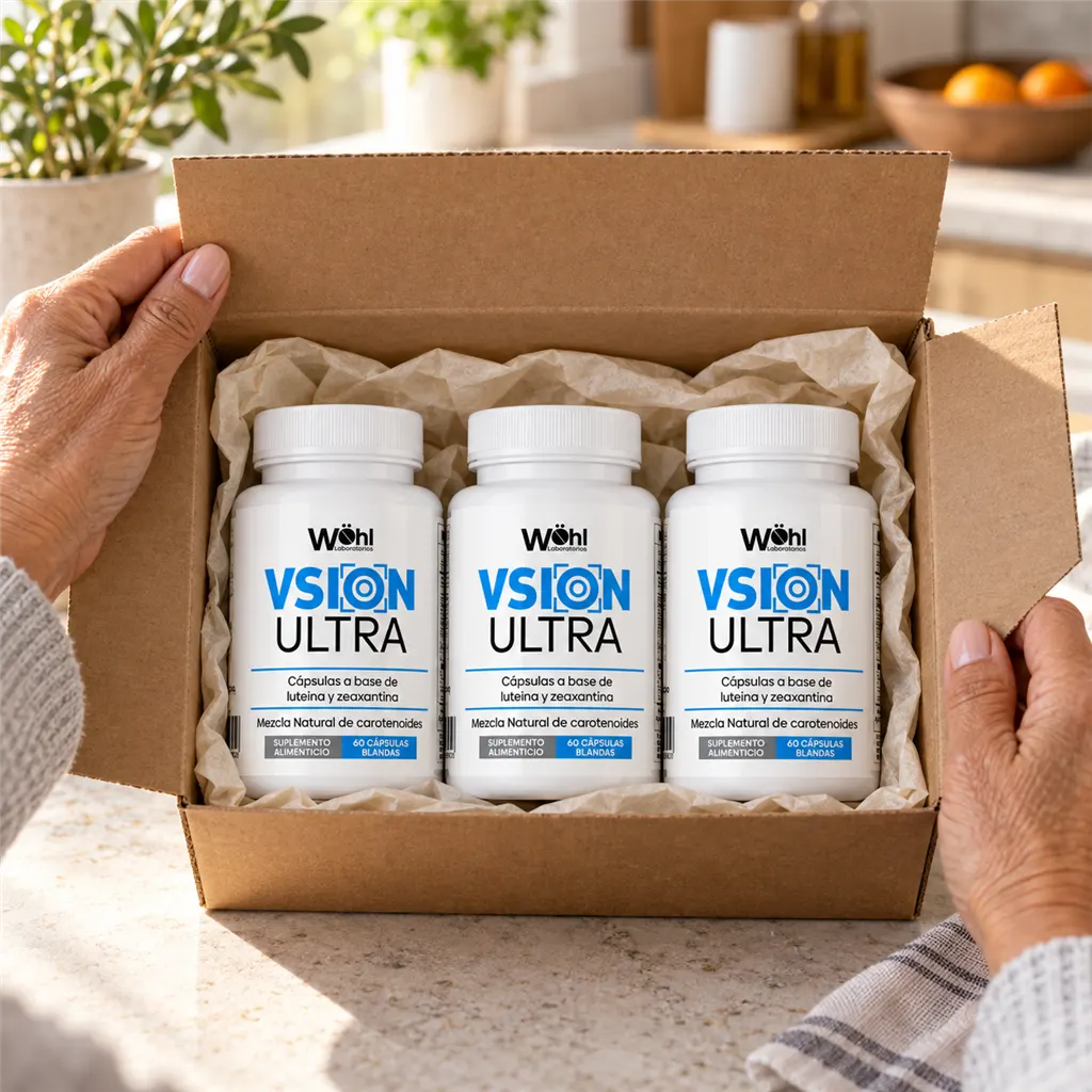 Caja de envío con tres frascos de Vsion Ultra